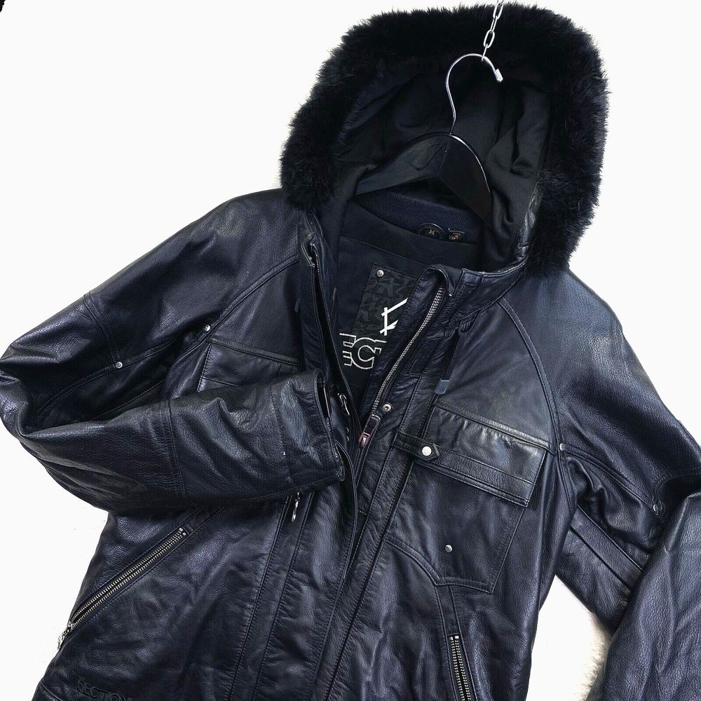 Section Division Snowboarding Jacket Coat Parka Black Leather Hooded MFM Vintage